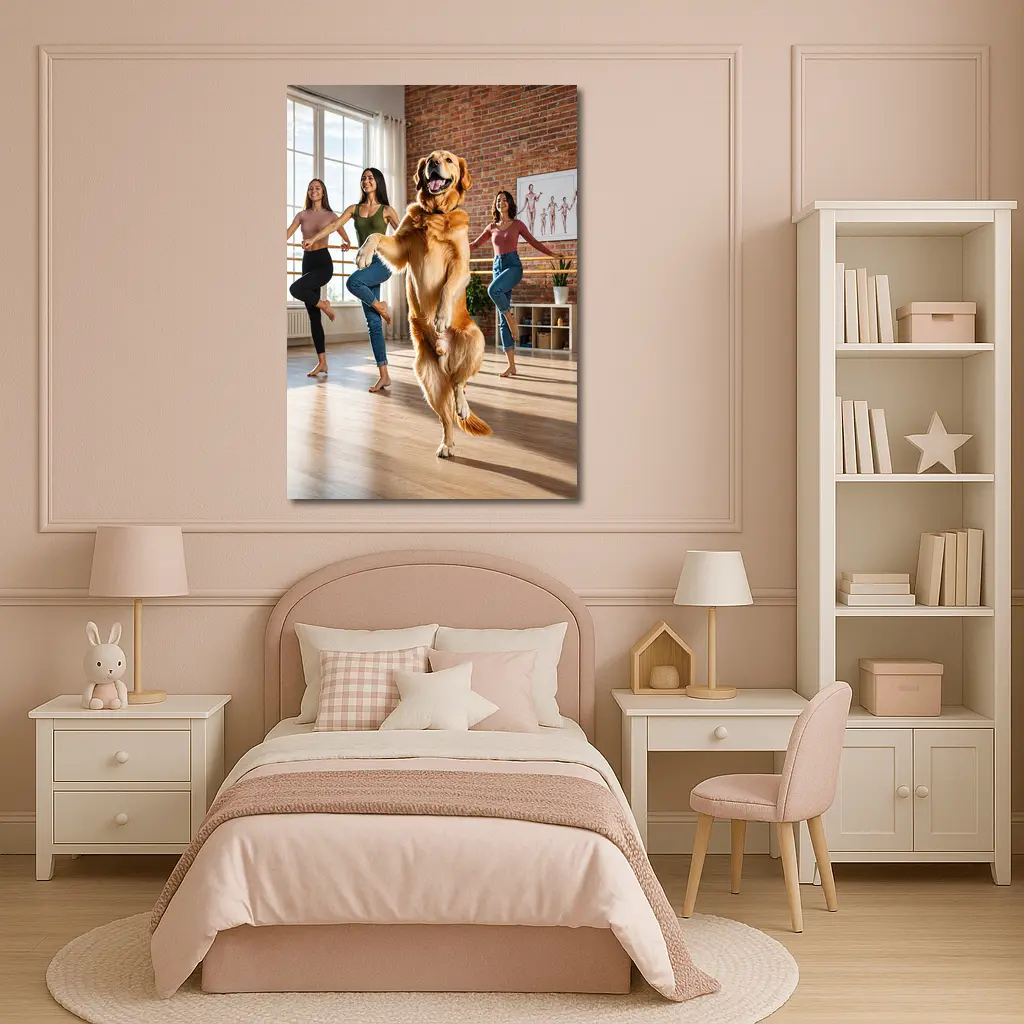Golden Retriever Dancing With Women Dance Studio – Wall Art