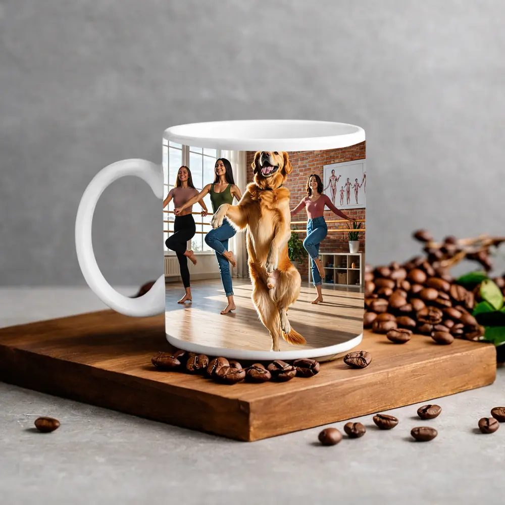 Golden Retriever Dancing With Women Dance Studio – Mugs