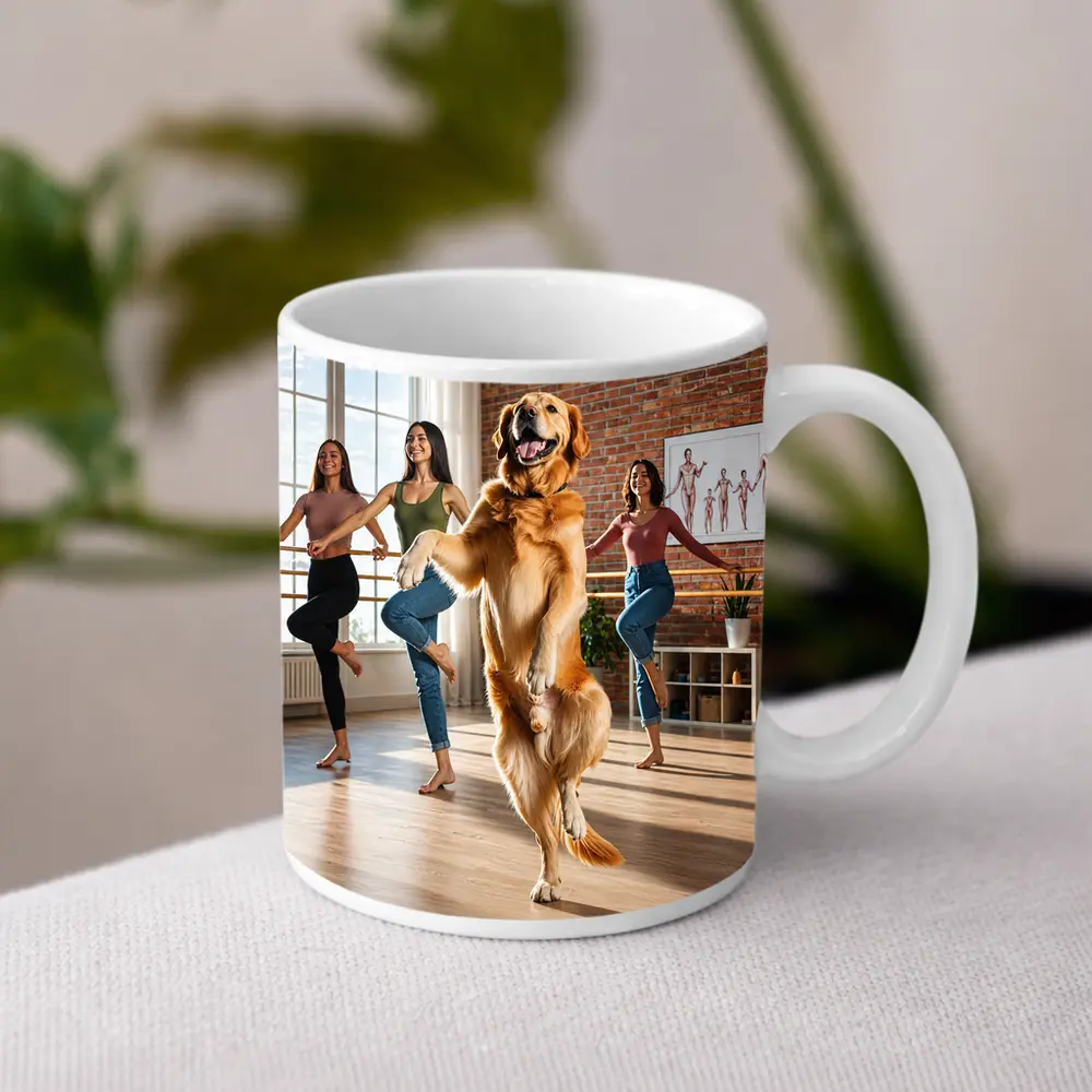 Golden Retriever Dancing With Women Dance Studio – Mugs
