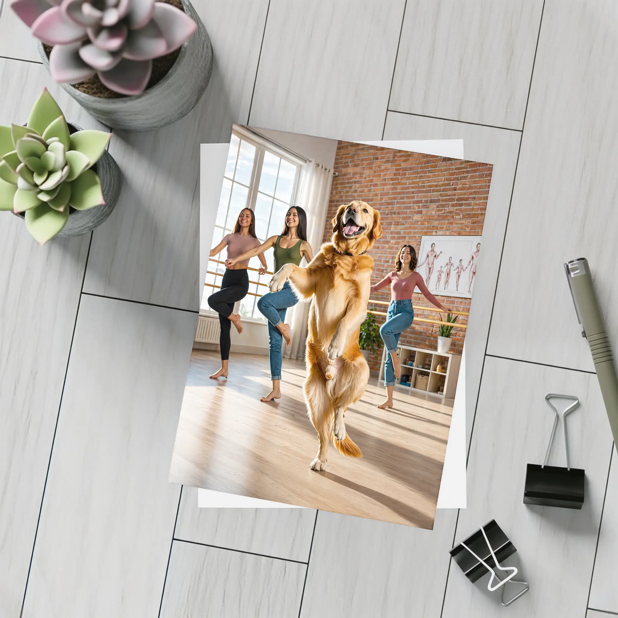 Golden Retriever Dancing With Women Dance Studio – Postcards