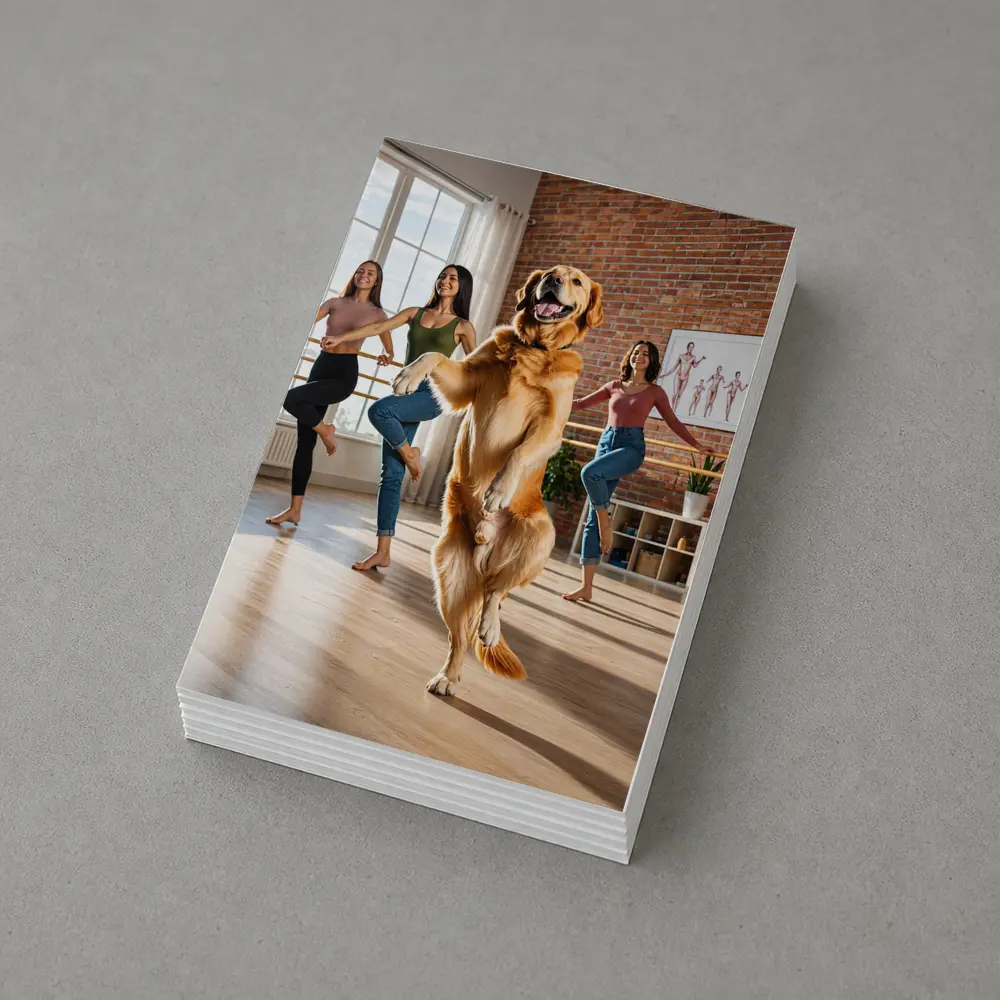 Golden Retriever Dancing With Women Dance Studio – Postcards
