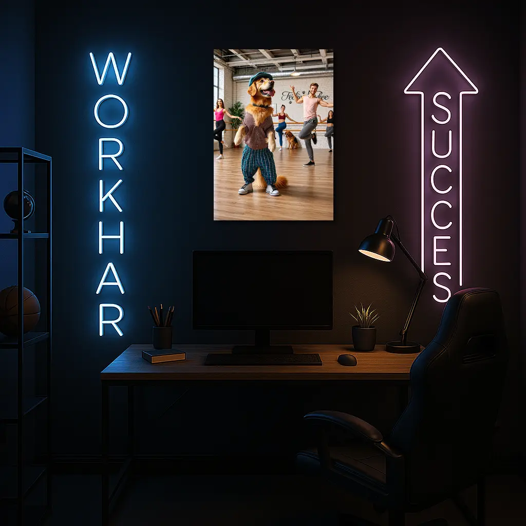 Golden Retriever Dancing in Dance Studio – Wall Art
