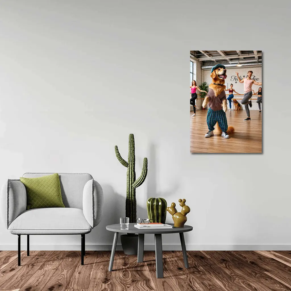 Golden Retriever Dancing in Dance Studio – Wall Art