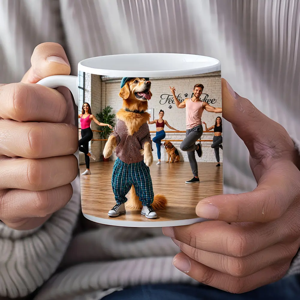 Golden Retriever Dancing in Dance Studio – Mugs