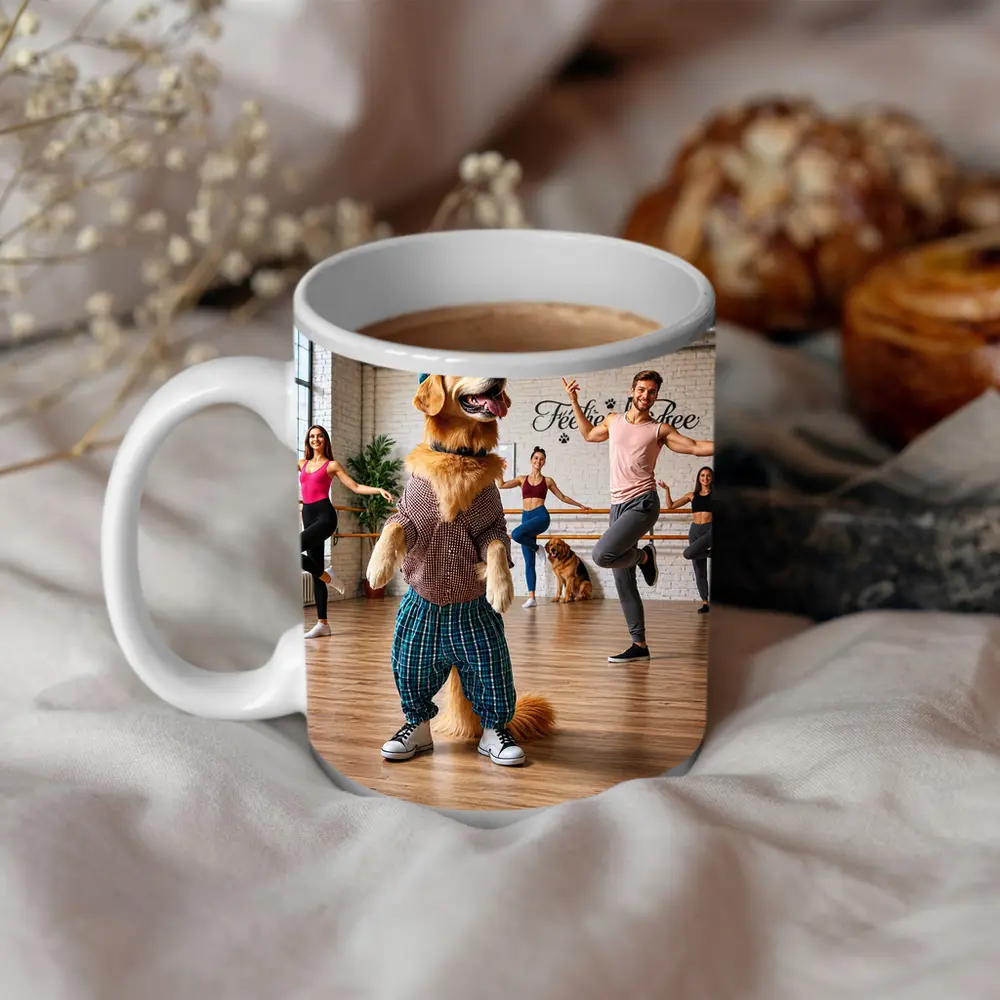 Golden Retriever Dancing in Dance Studio – Mugs