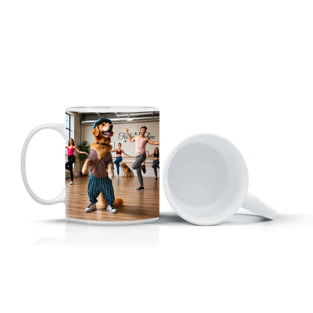 Golden Retriever Dancing in Dance Studio – Mugs