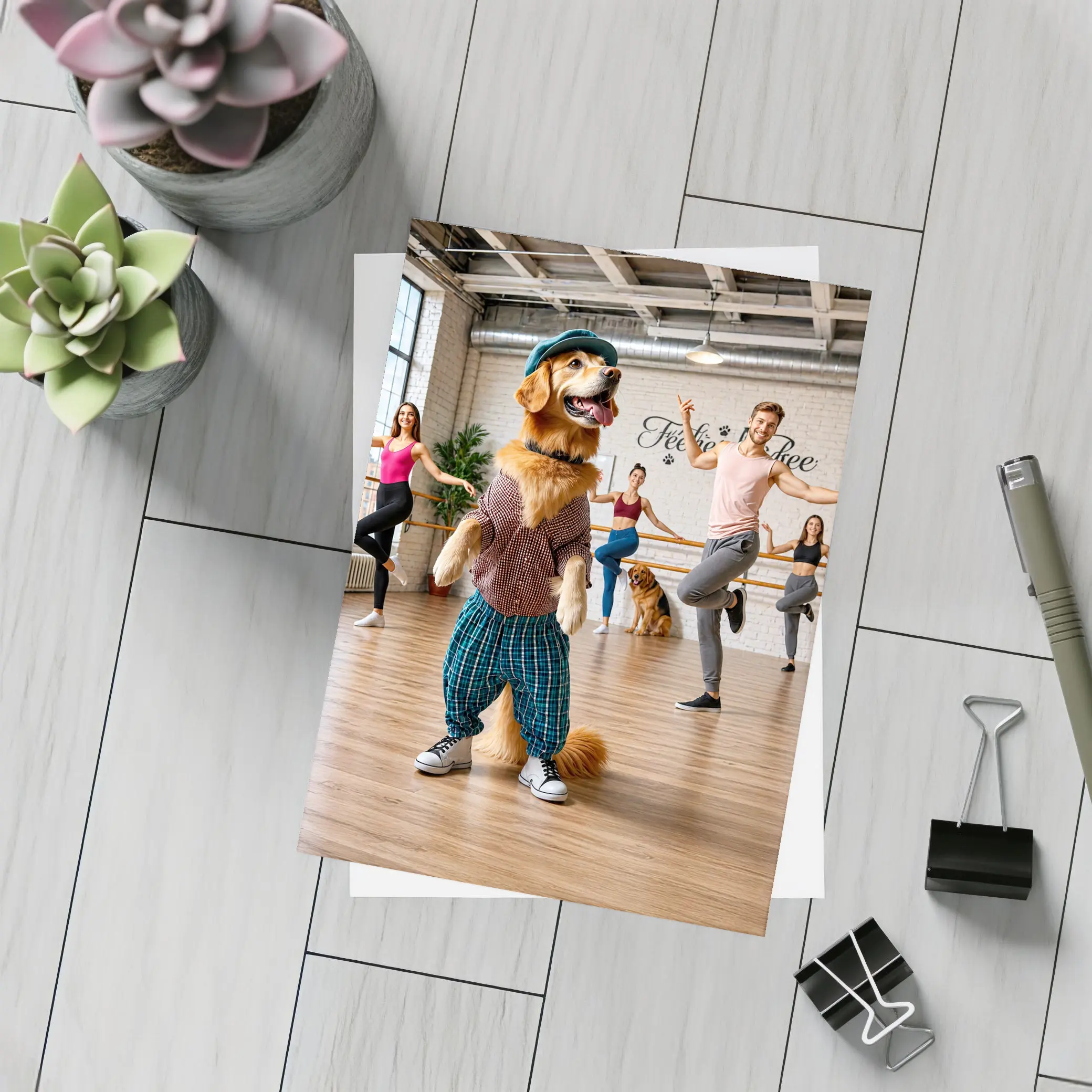 Golden Retriever Dancing in Dance Studio – Postcards