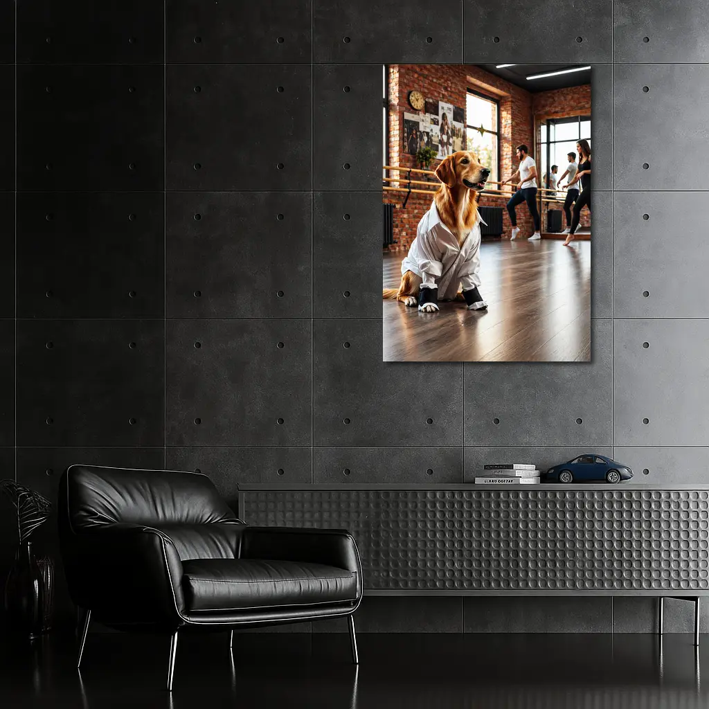 Golden Retriever Dog in Dance Studio – Wall Art