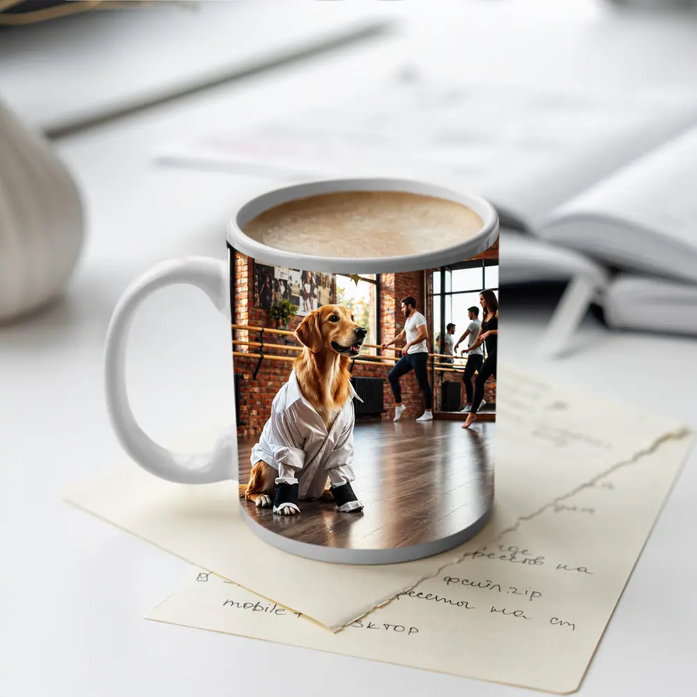 Golden Retriever Dog in Dance Studio – Mugs