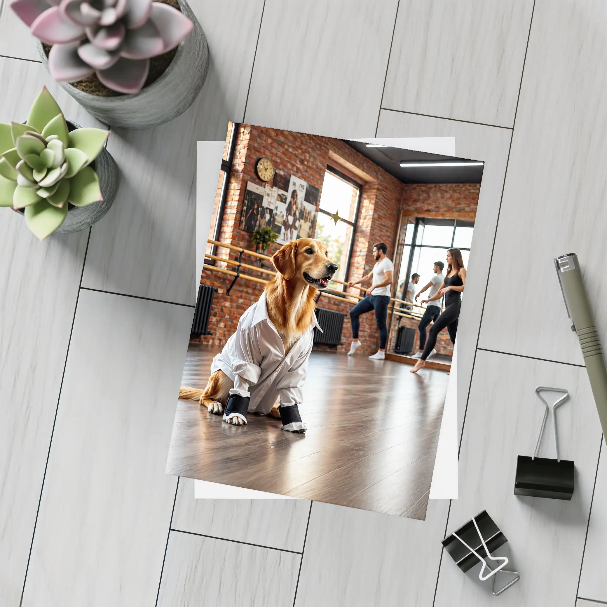 Golden Retriever Dog in Dance Studio – Postcards
