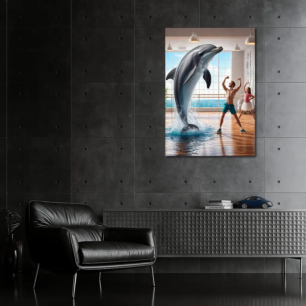 Dolphin Dancing With People In Studio – Wall Art