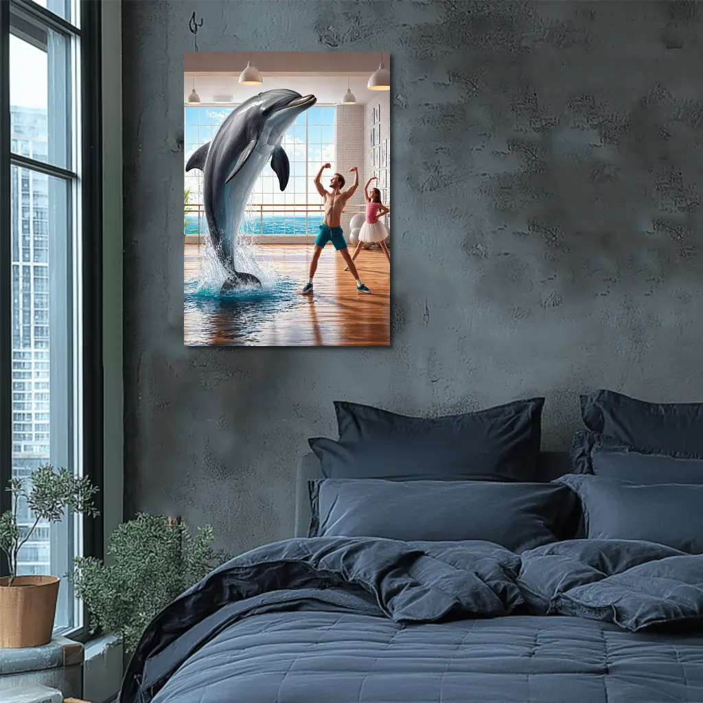 Dolphin Dancing With People In Studio – Wall Art