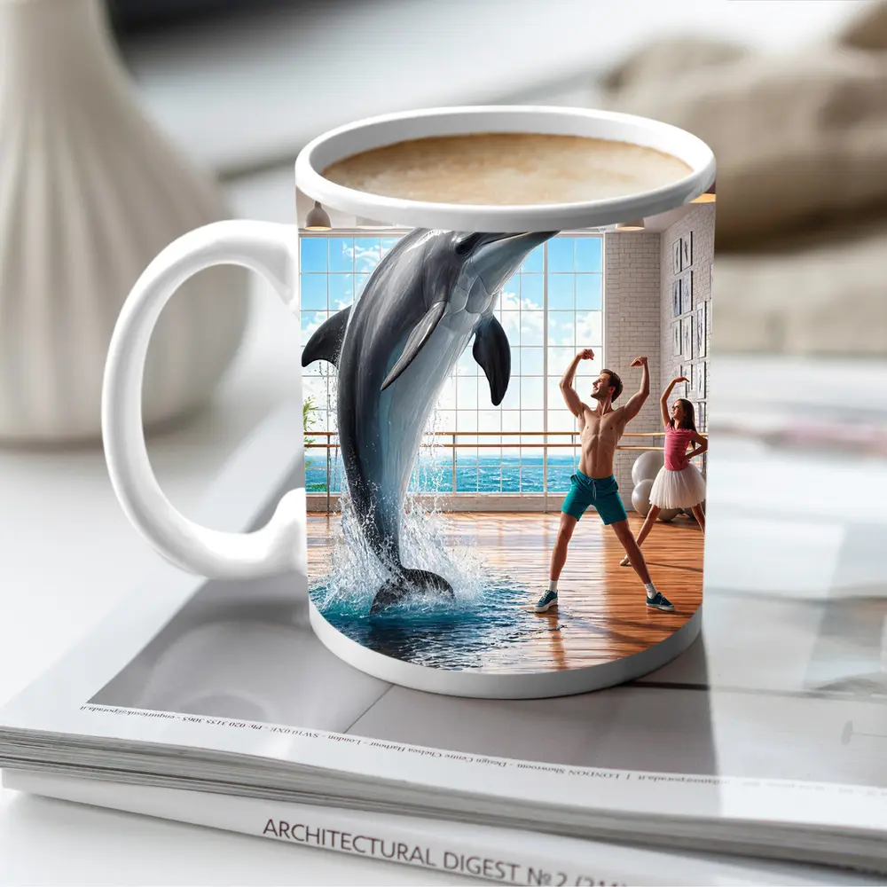 Dolphin Dancing With People In Studio – Mugs