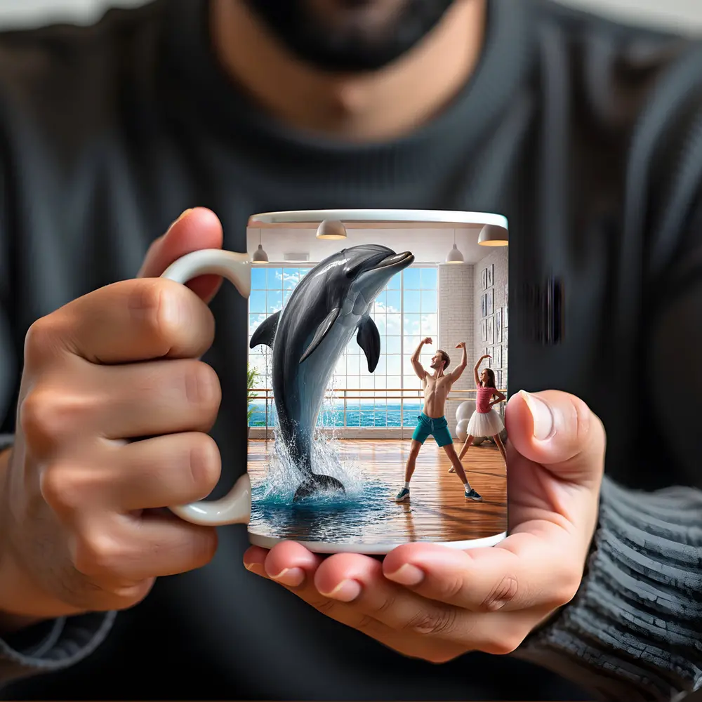 Dolphin Dancing With People In Studio – Mugs