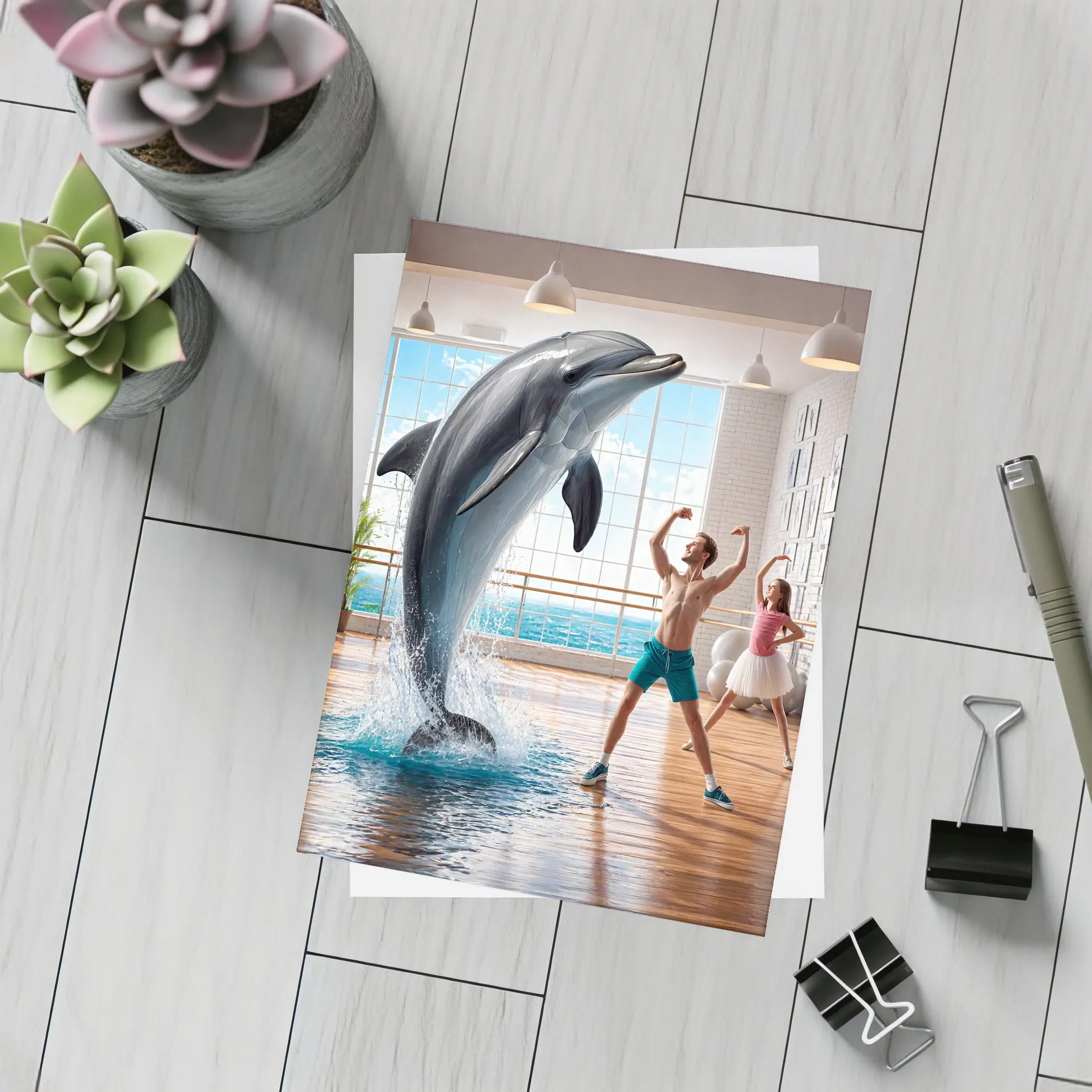 Dolphin Dancing With People In Studio – Postcards