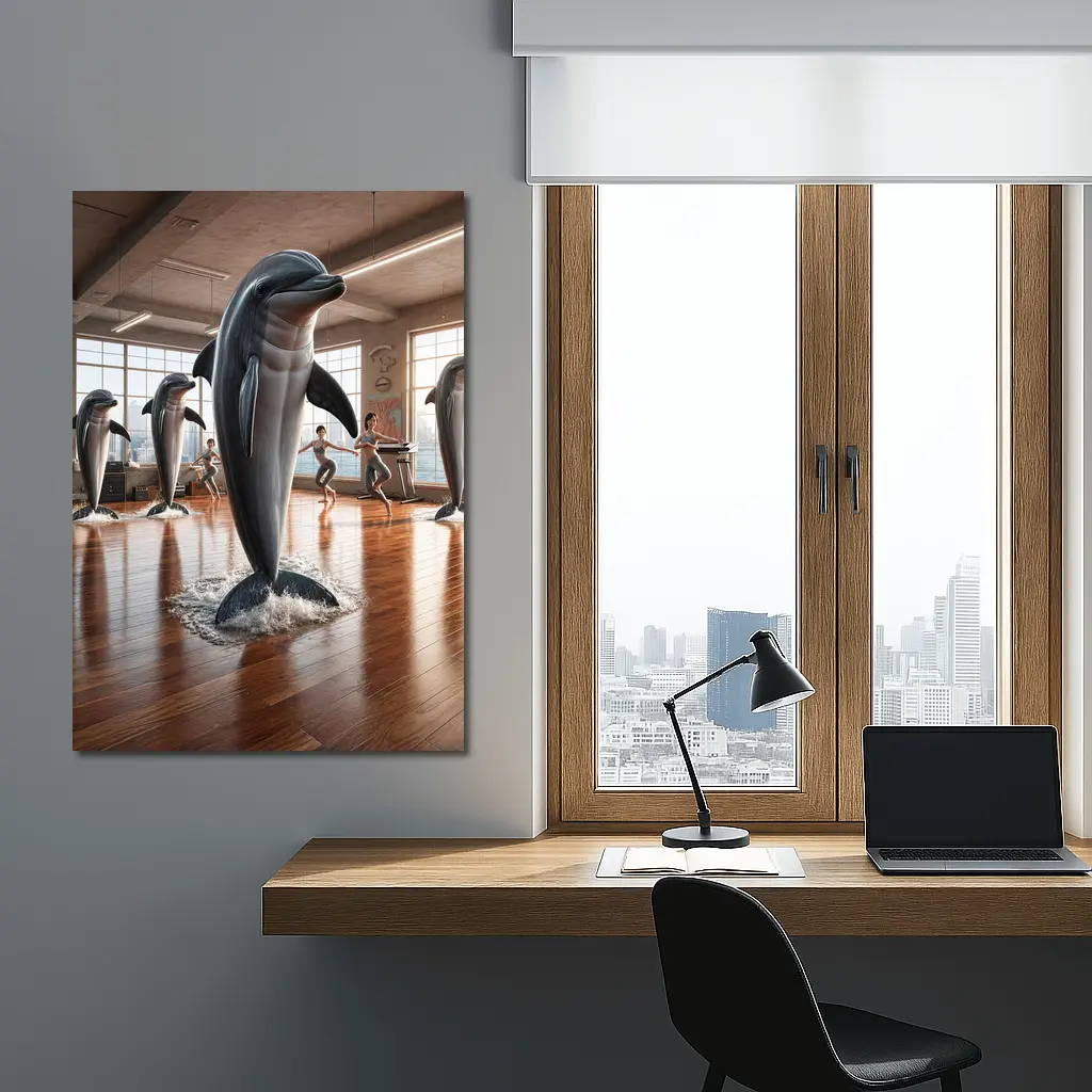 Dolphins Leaping Inside Urban Fitness Studio – Wall Art