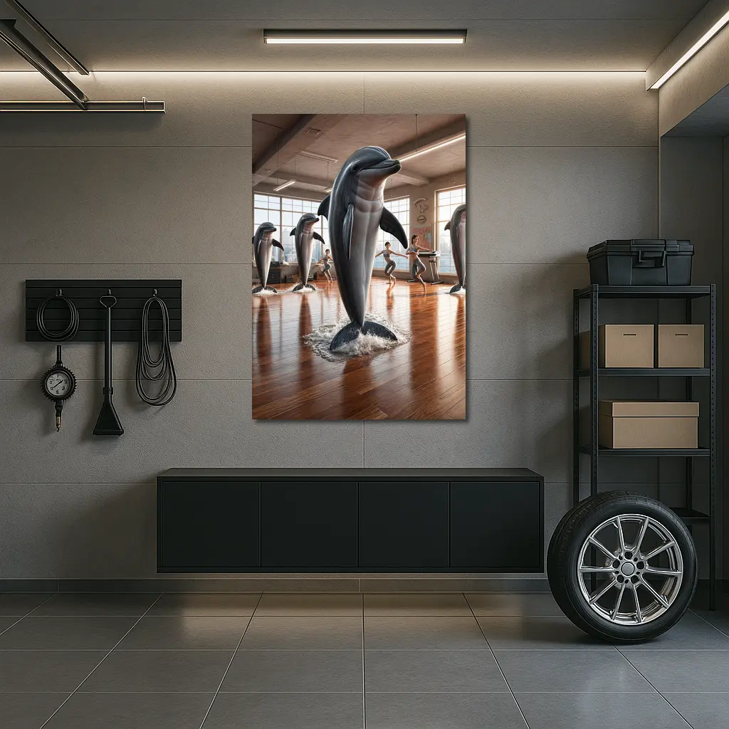 Dolphins Leaping Inside Urban Fitness Studio – Wall Art