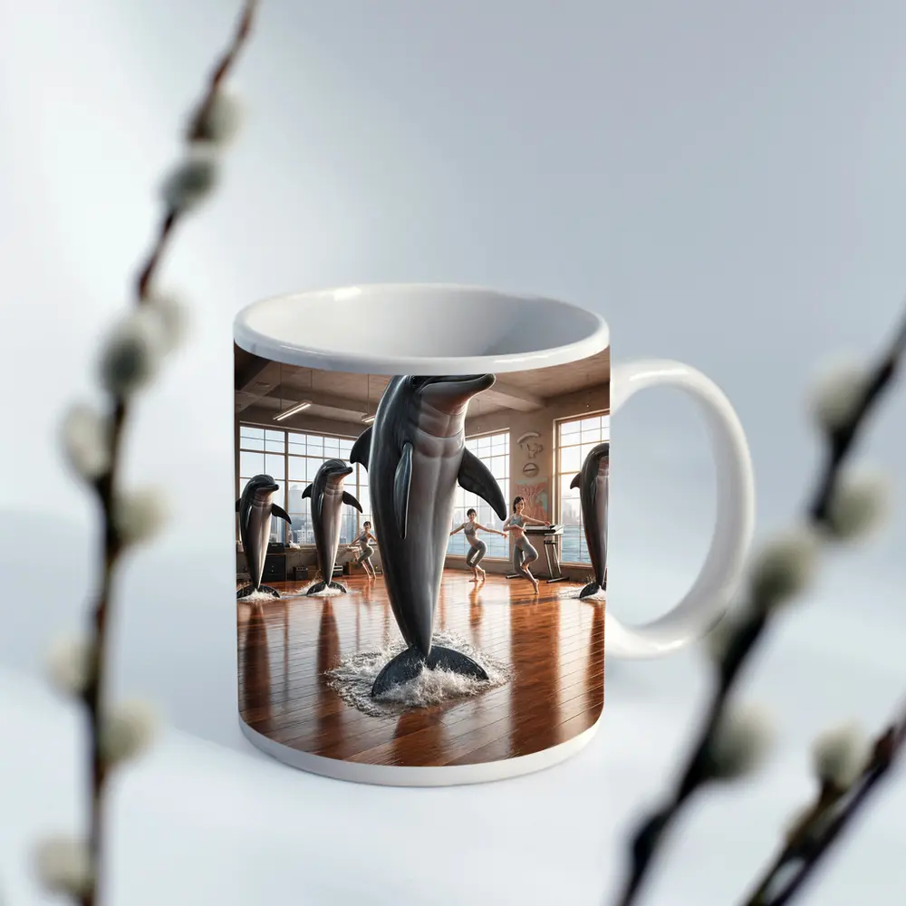 Dolphins Leaping Inside Urban Fitness Studio – Mugs