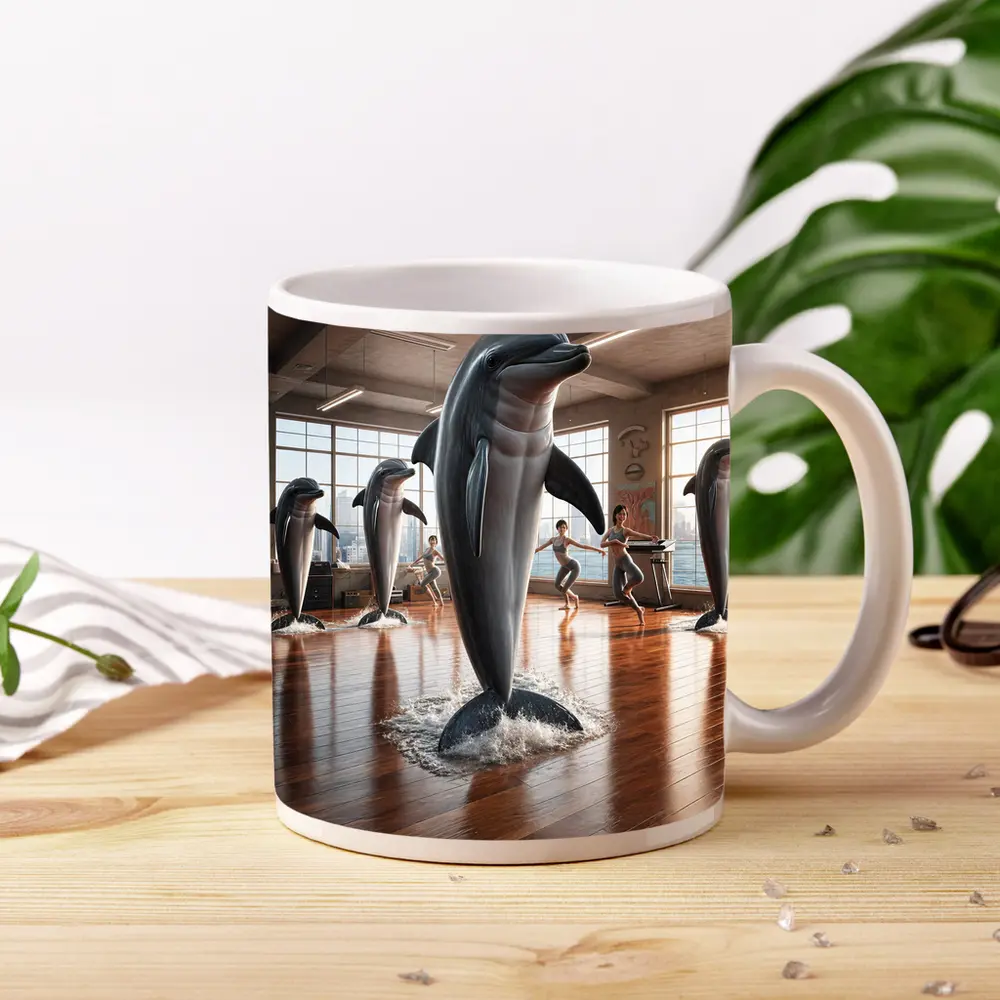 Dolphins Leaping Inside Urban Fitness Studio – Mugs