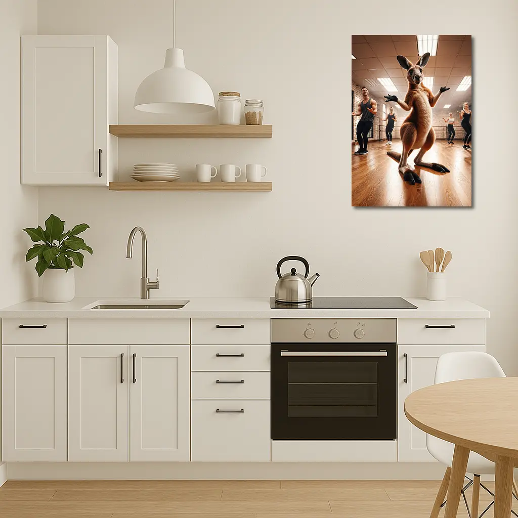 Kangaroo Dancing With People In Studio – Wall Art