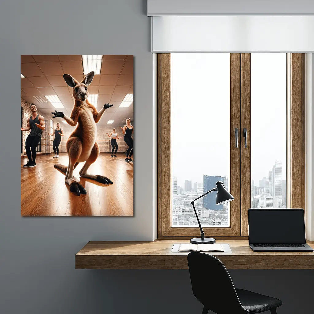 Kangaroo Dancing With People In Studio – Wall Art