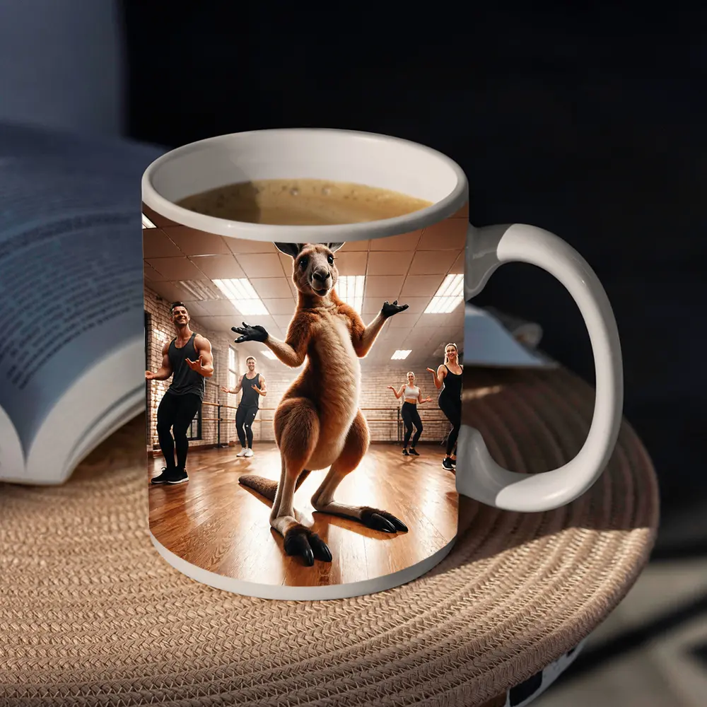 Kangaroo Dancing With People In Studio – Mugs