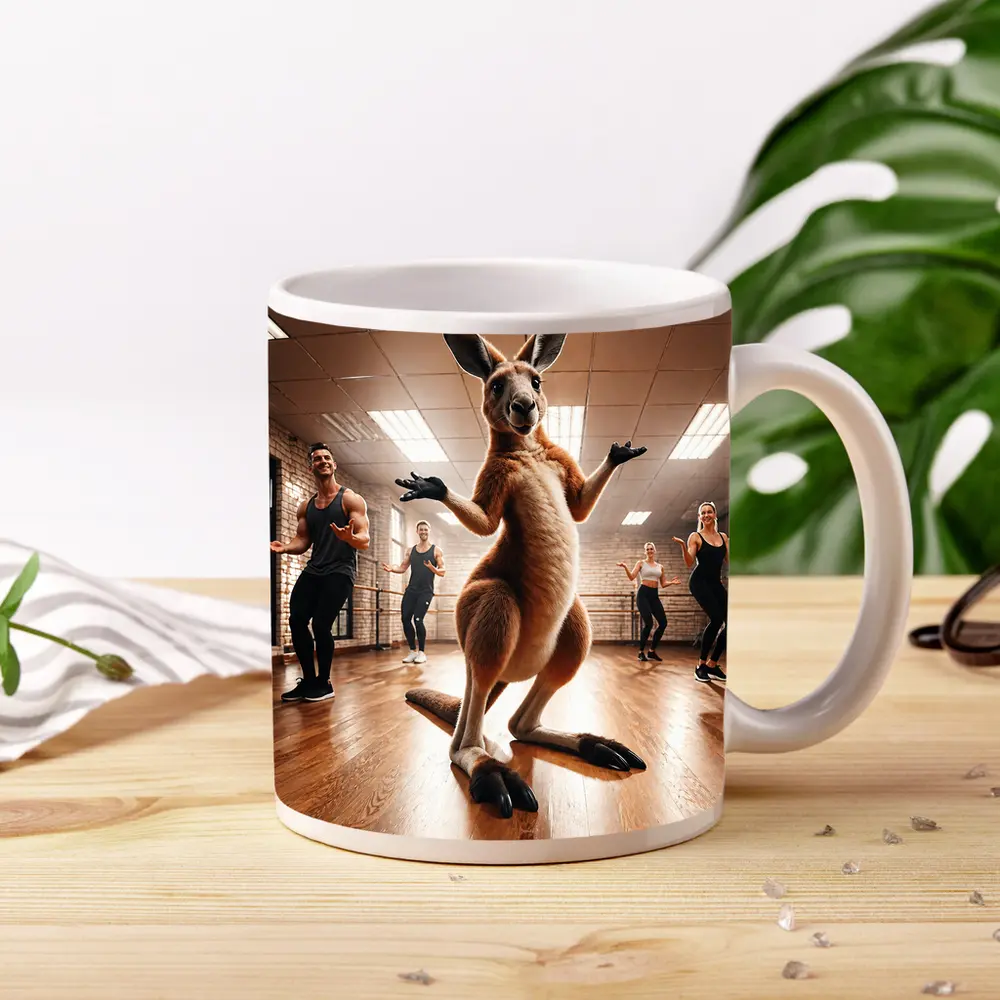 Kangaroo Dancing With People In Studio – Mugs
