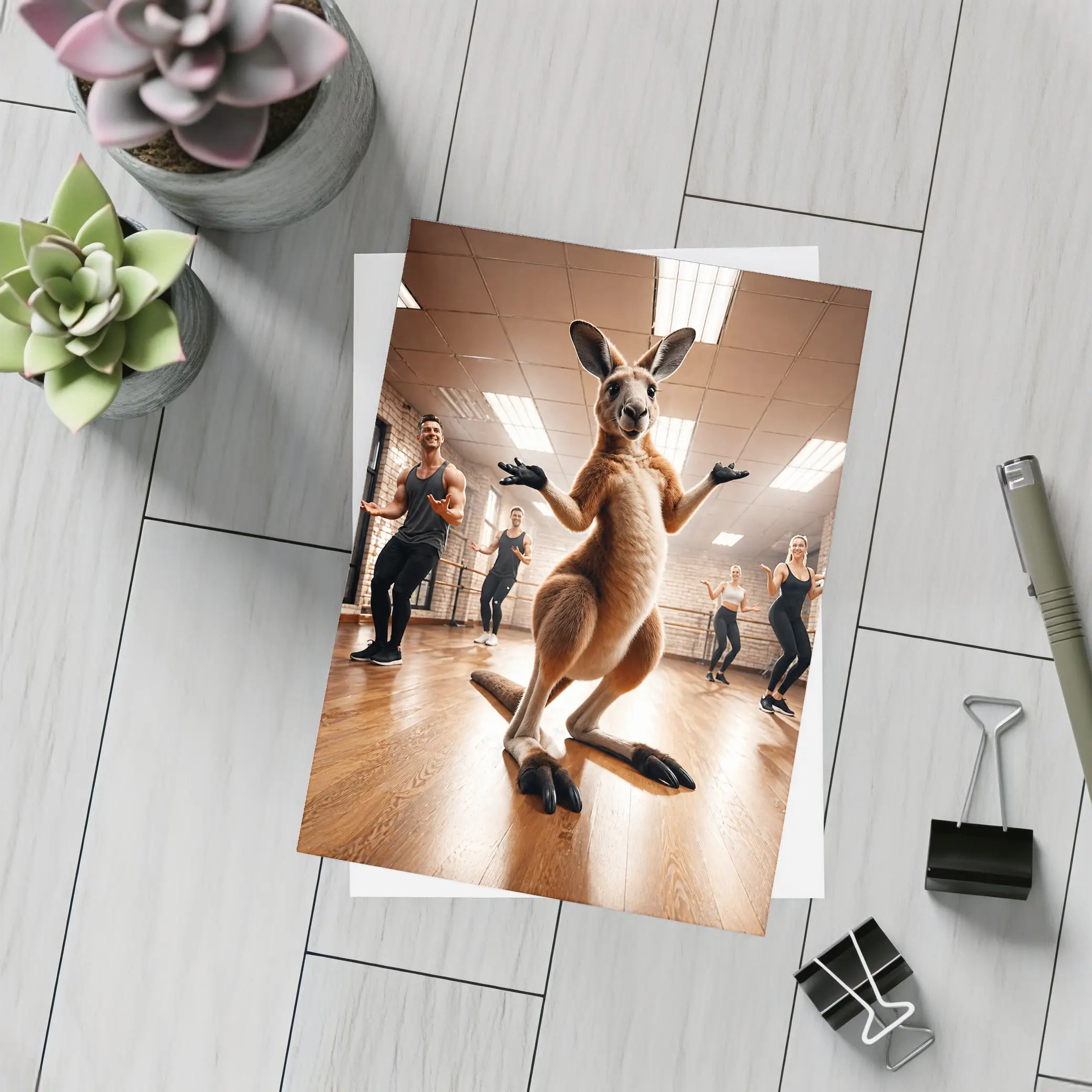 Kangaroo Dancing With People In Studio – Postcards