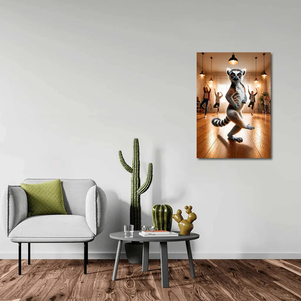 Ring Tailed Lemur Dancing In Yoga Studio – Wall Art