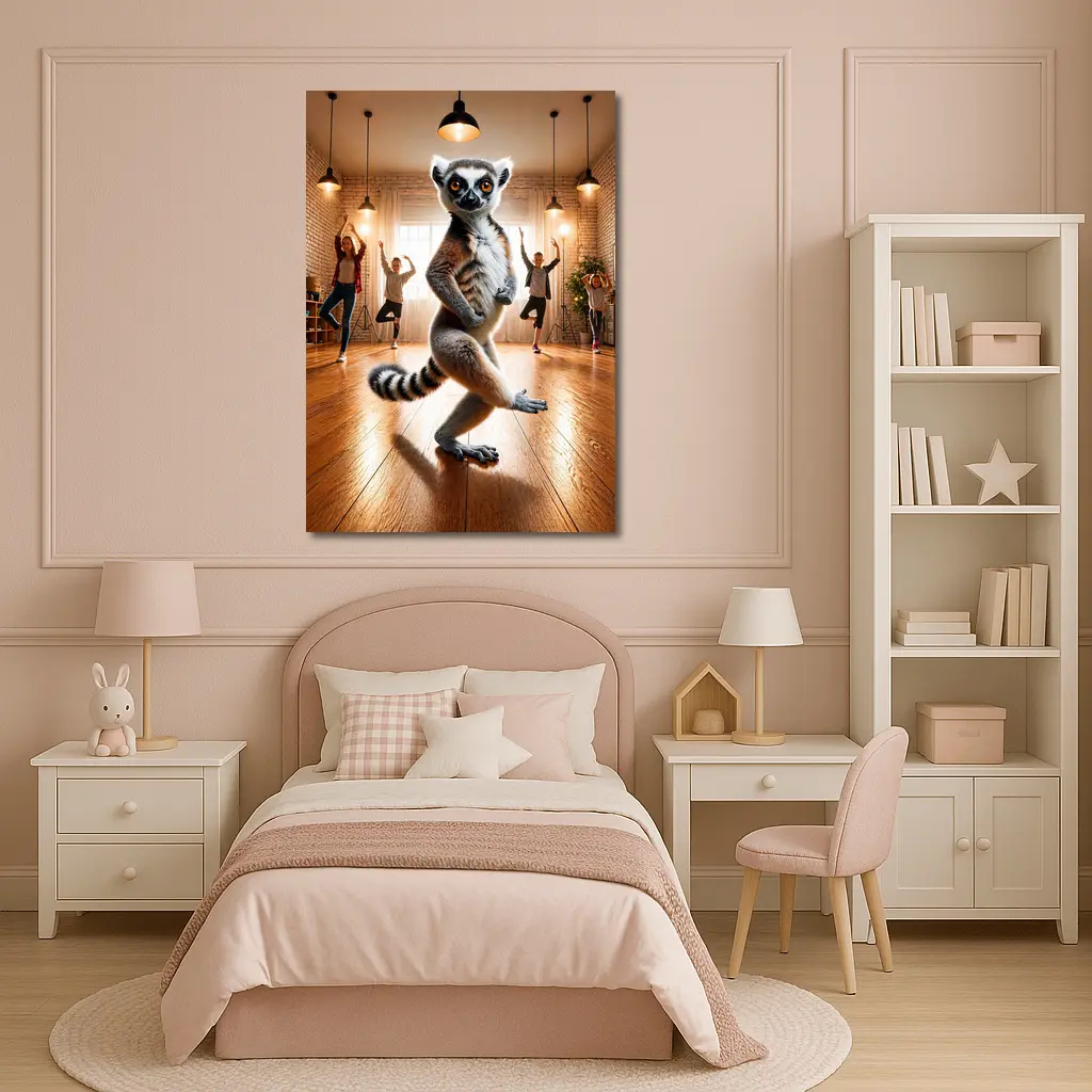 Ring Tailed Lemur Dancing In Yoga Studio – Wall Art