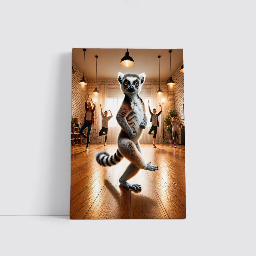 Ring Tailed Lemur Dancing In Yoga Studio – Wall Art
