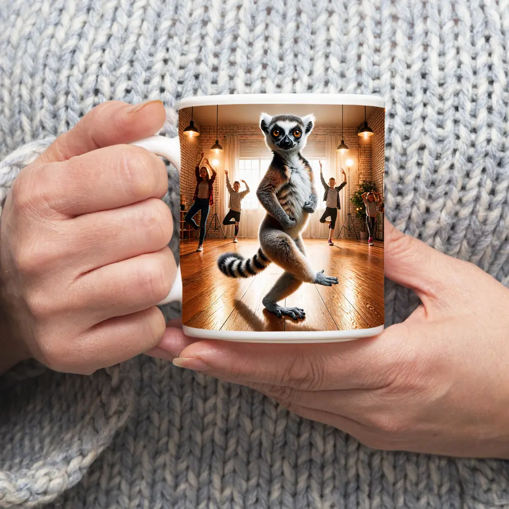 Ring Tailed Lemur Dancing In Yoga Studio – Mugs
