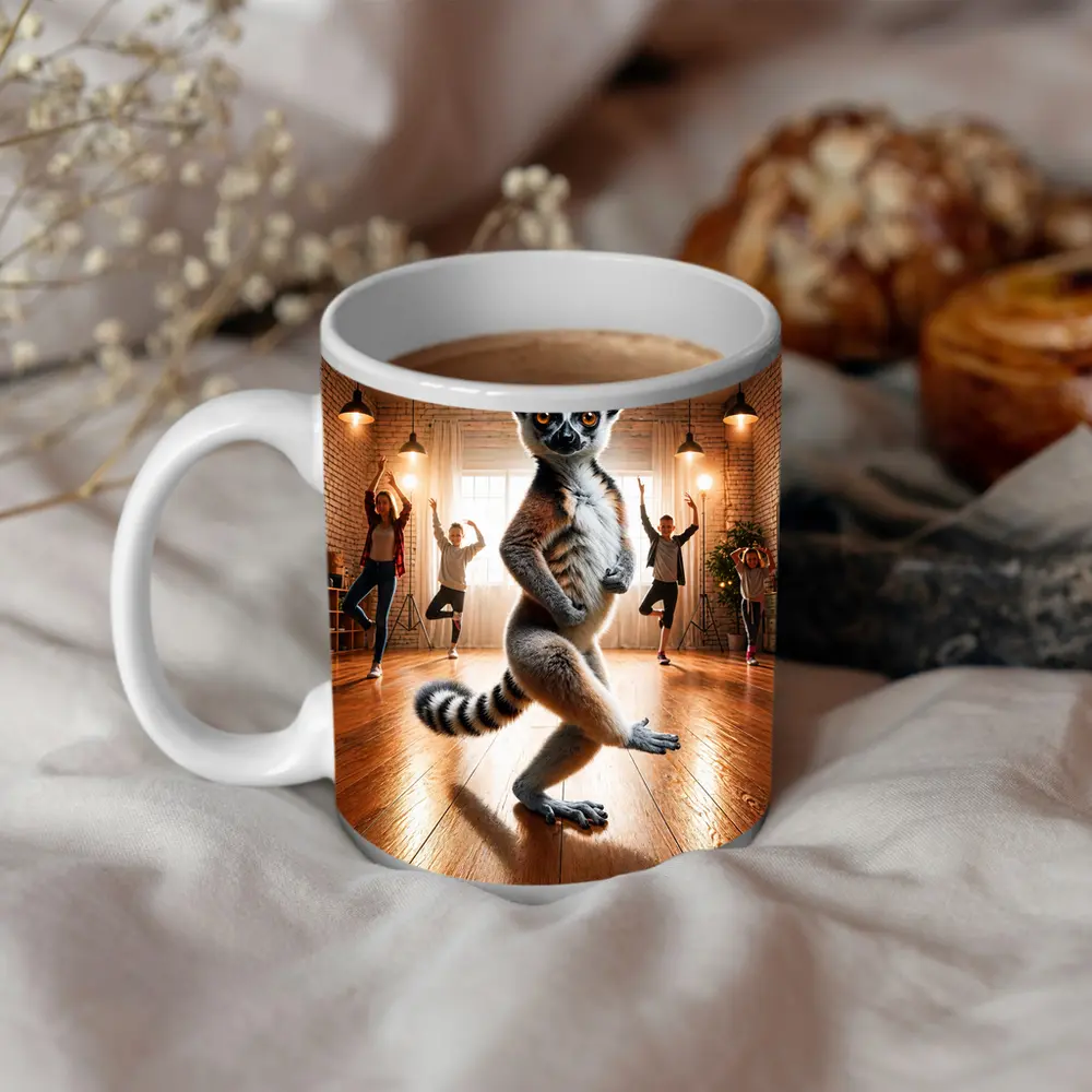 Ring Tailed Lemur Dancing In Yoga Studio – Mugs