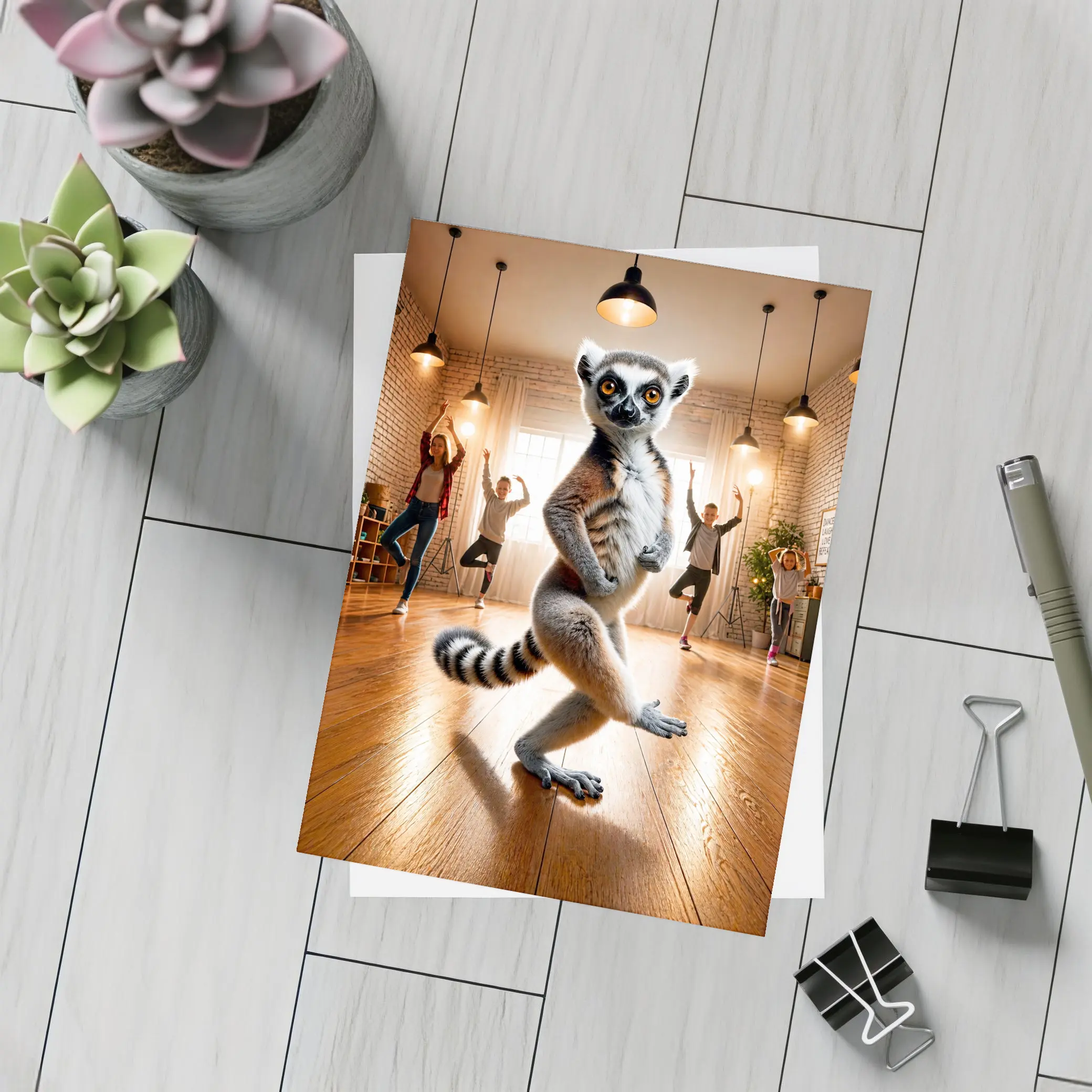 Ring Tailed Lemur Dancing In Yoga Studio – Postcards