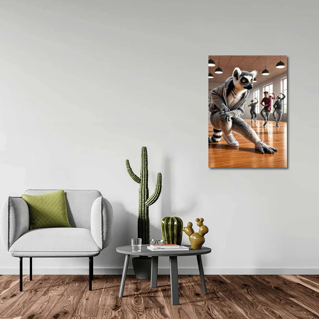 Ring Tailed Lemur Dancing in Dance Studio – Wall Art