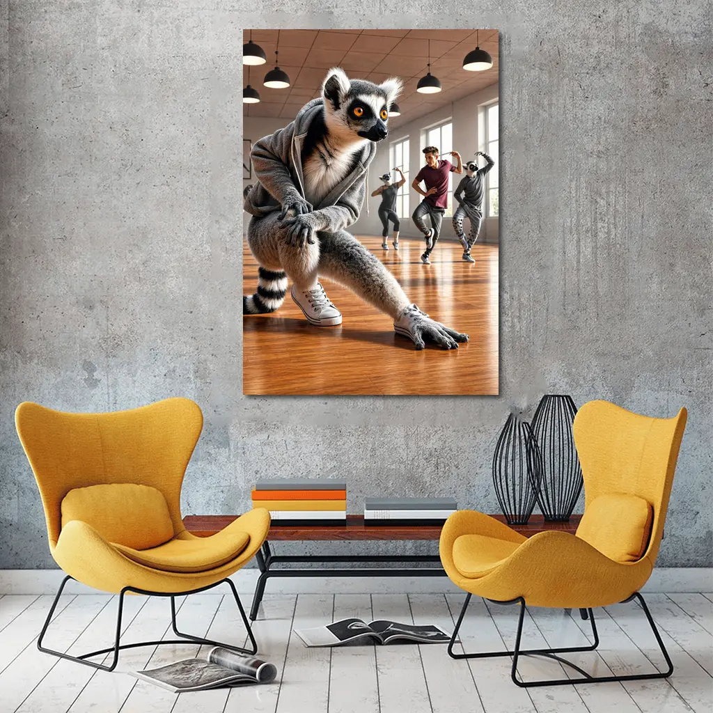 Ring Tailed Lemur Dancing in Dance Studio – Wall Art