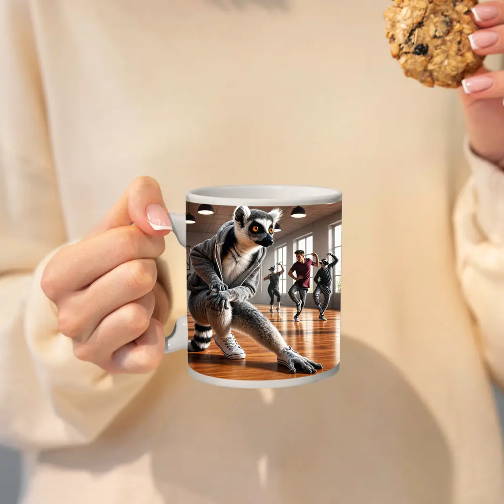 Ring Tailed Lemur Dancing in Dance Studio – Mugs