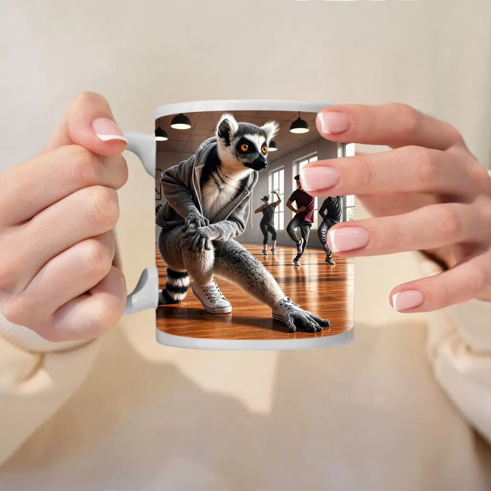Ring Tailed Lemur Dancing in Dance Studio – Mugs