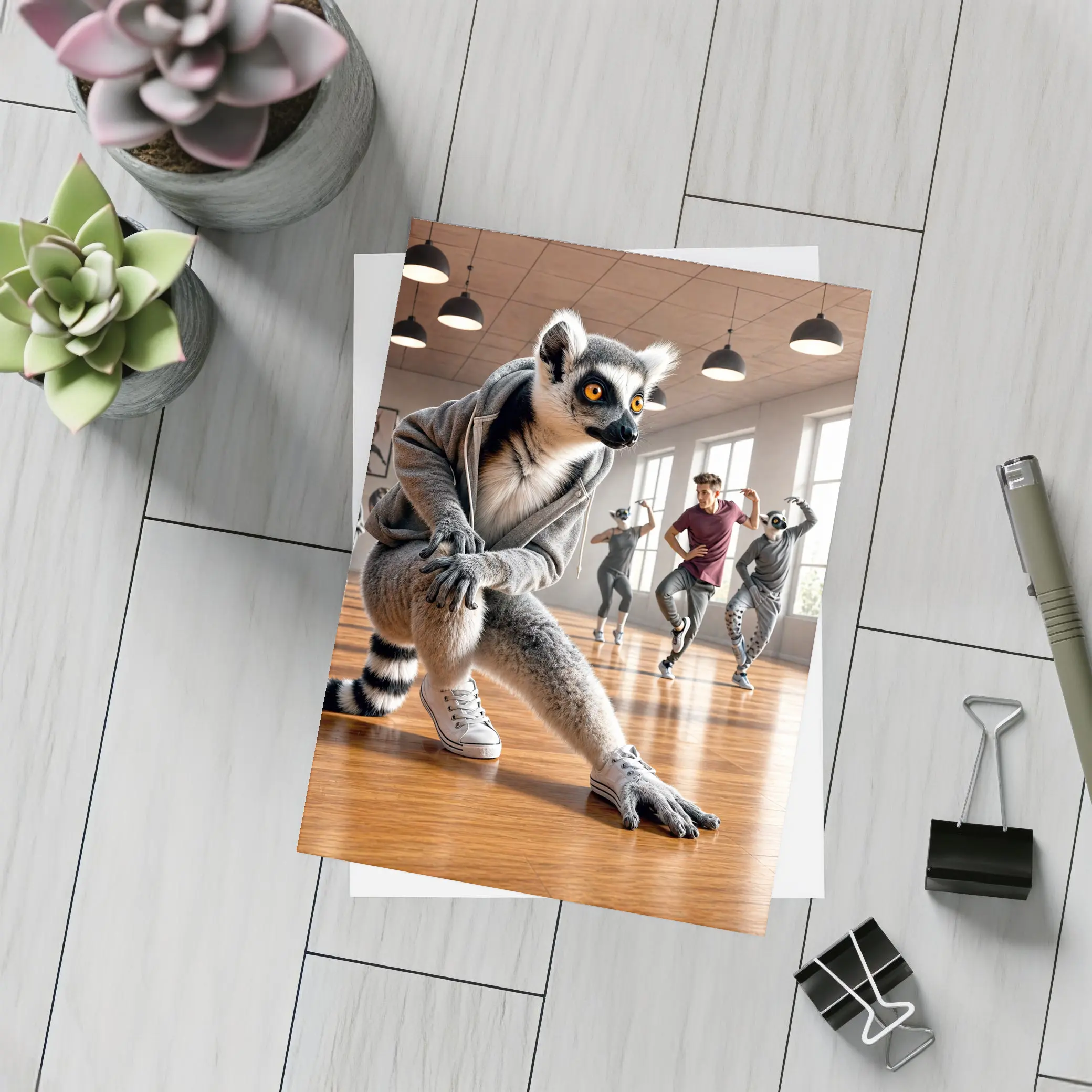 Ring Tailed Lemur Dancing in Dance Studio – Postcards