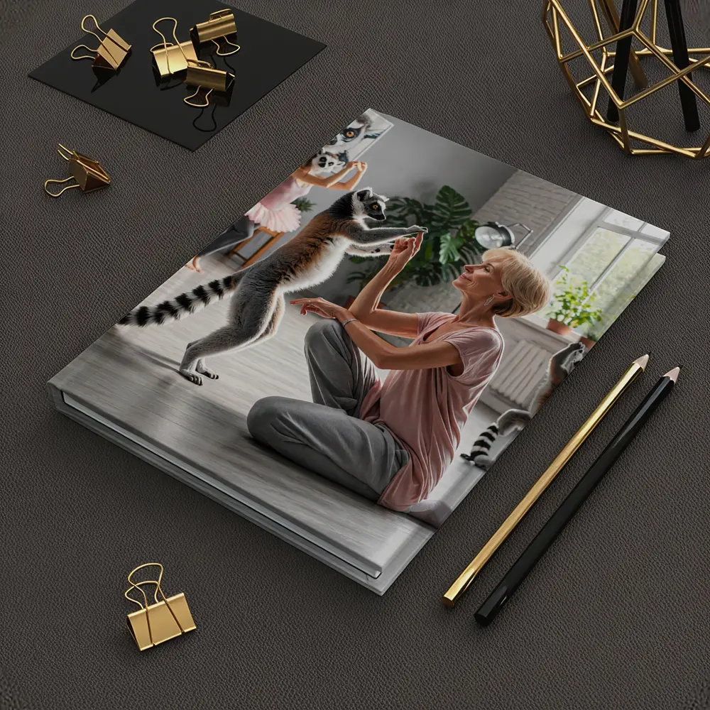 Ring Tailed Lemurs Dancing With Woman Indoors – Notebooks