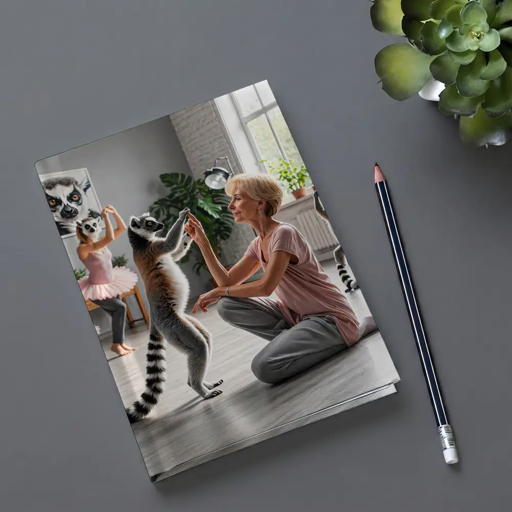 Ring Tailed Lemurs Dancing With Woman Indoors – Notebooks