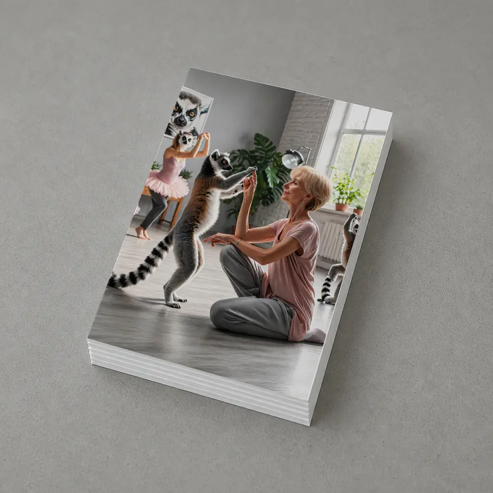 Ring Tailed Lemurs Dancing With Woman Indoors – Postcards