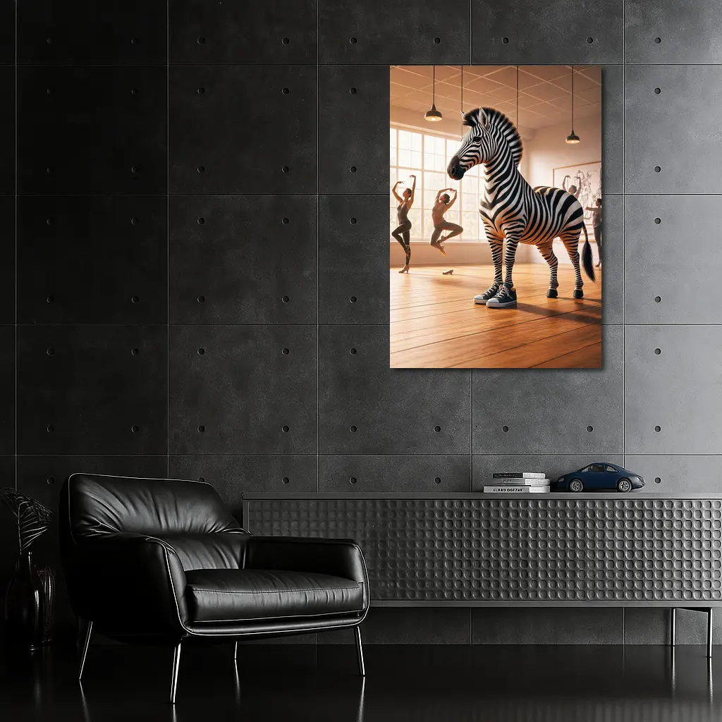 Zebra Wearing Sneakers in Dance Studio – Wall Art