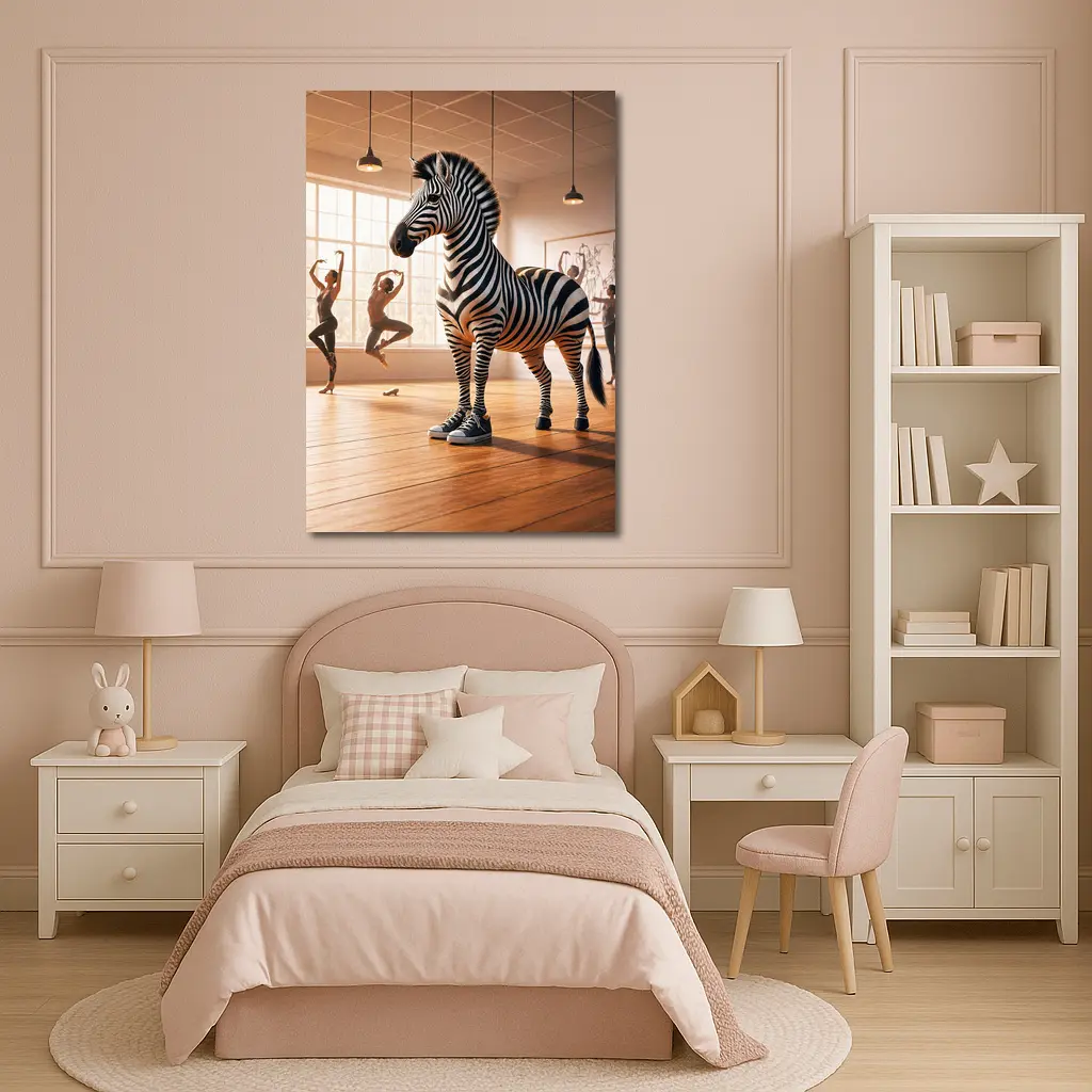 Zebra Wearing Sneakers in Dance Studio – Wall Art