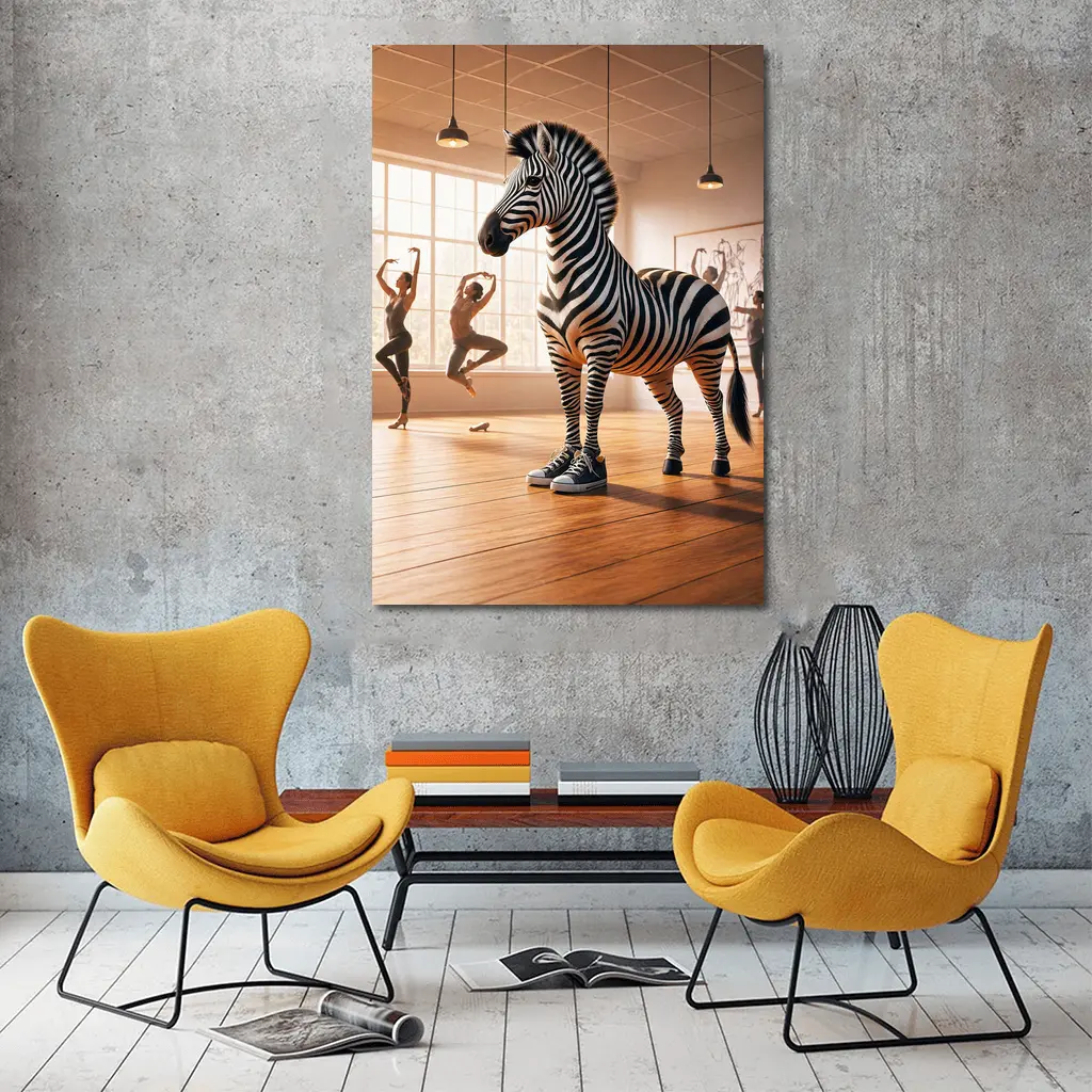 Zebra Wearing Sneakers in Dance Studio – Wall Art
