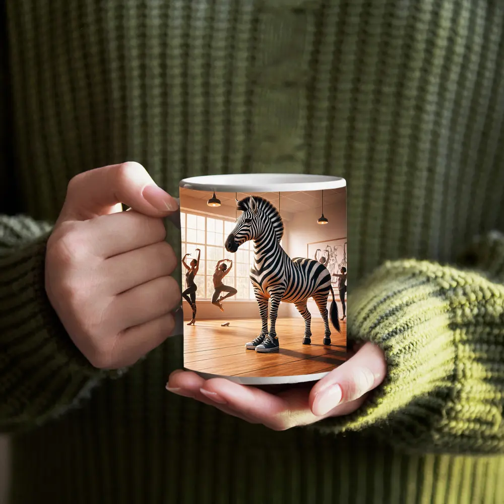 Zebra Wearing Sneakers in Dance Studio – Mugs