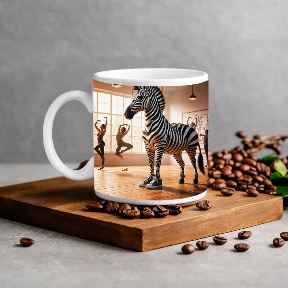 Zebra Wearing Sneakers in Dance Studio – Mugs