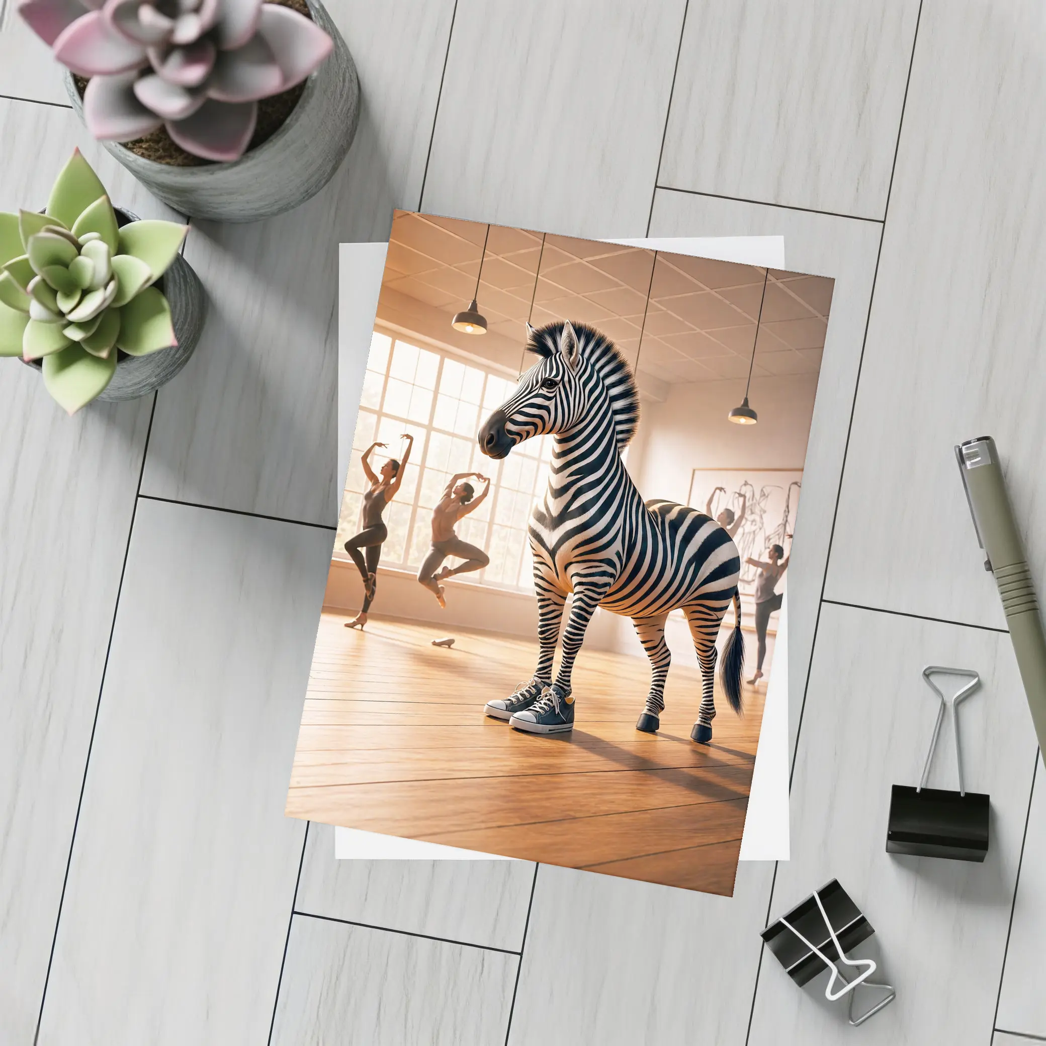 Zebra Wearing Sneakers in Dance Studio – Postcards