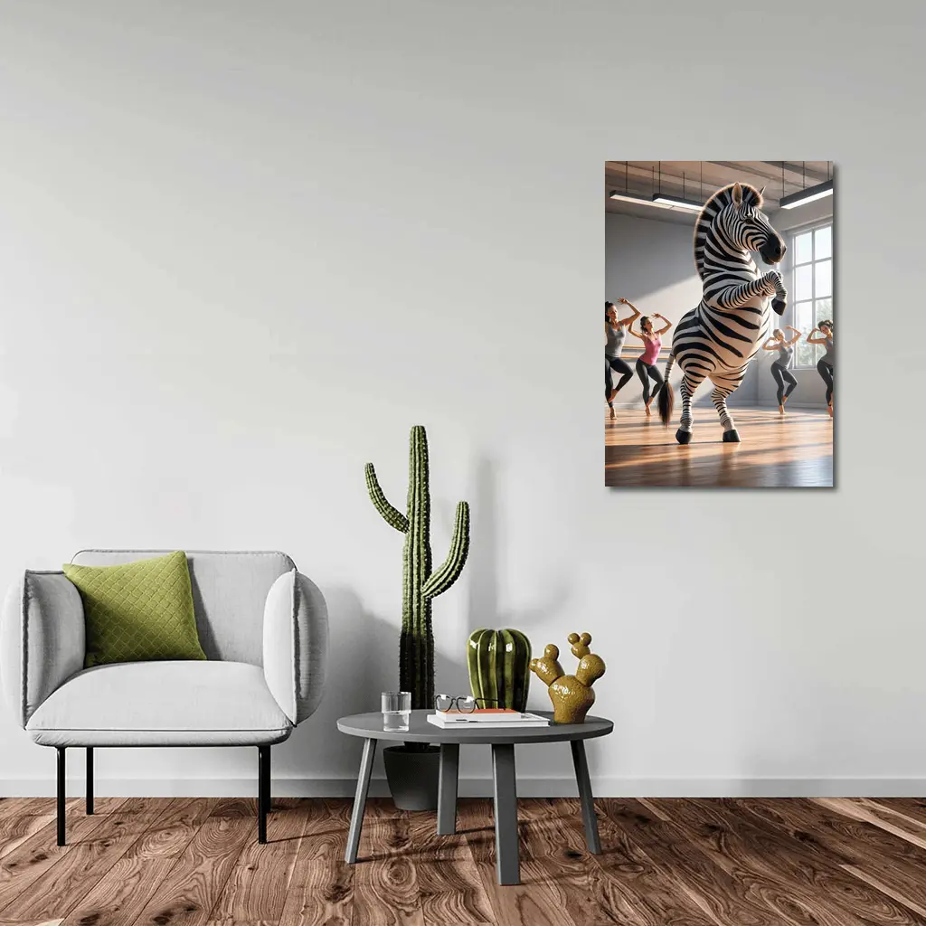 Zebra Dancing With Women In Studio – Wall Art