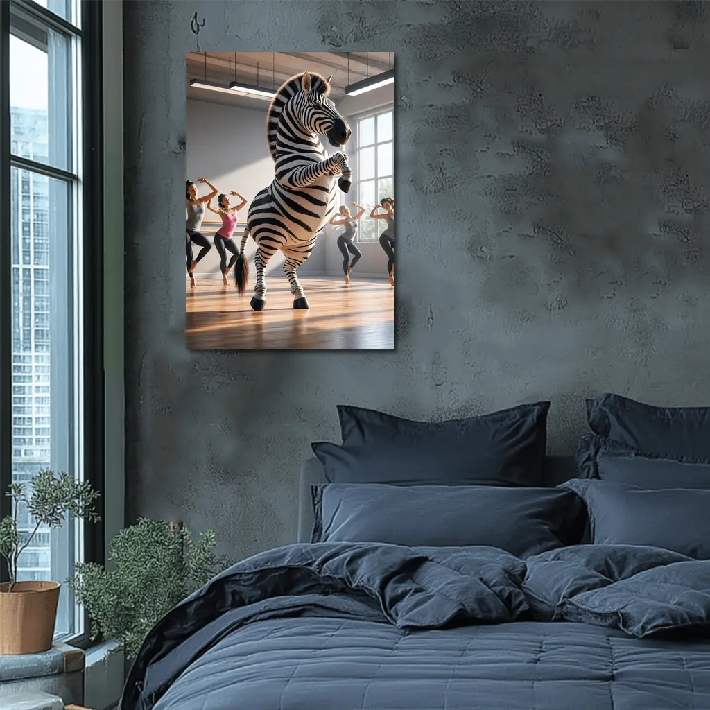 Zebra Dancing With Women In Studio – Wall Art